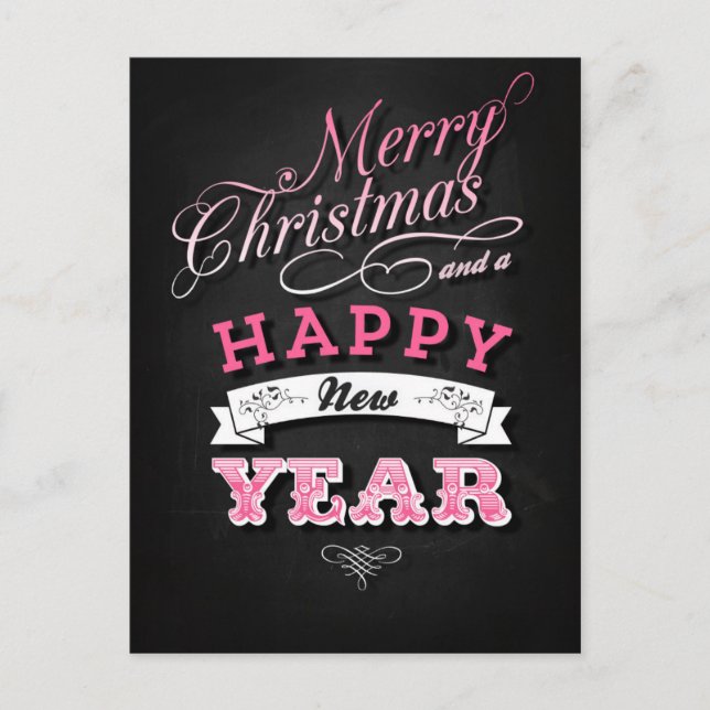 Cartes Pour Fêtes Annuelles Joyeux Noël et Bonne Année en rose (Devant)