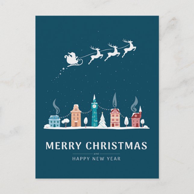Cartes Pour Fêtes Annuelles Joyeux Noël et Bonne Année en Ville (Devant)