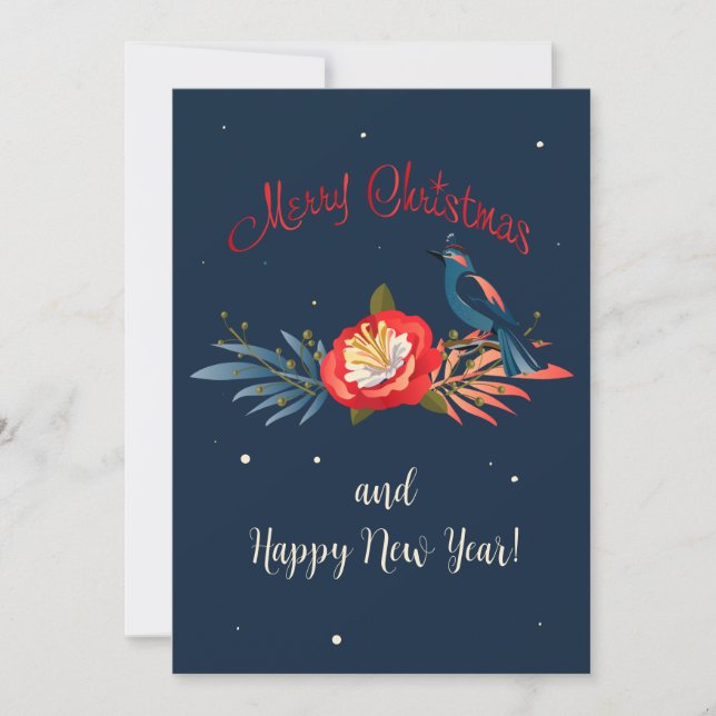 Cartes Pour Fêtes Annuelles Joyeux Noël et Bonne Année ! Oiseau bleu 2025 (Devant)
