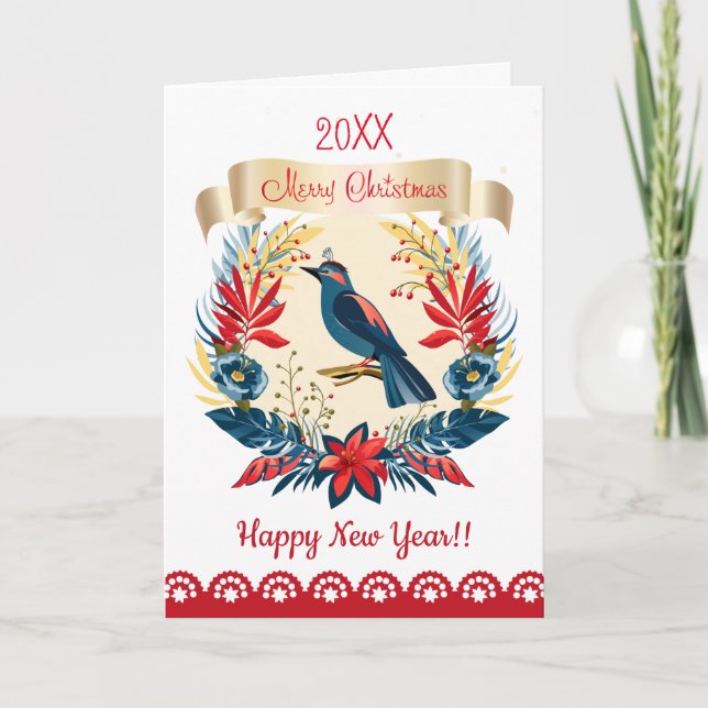 Cartes Pour Fêtes Annuelles Joyeux Noël et Bonne Année ! Oiseau bleu 2025 (Devant)