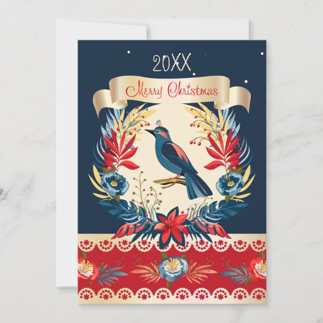 Cartes Pour Fêtes Annuelles Joyeux Noël et Bonne Année ! Oiseau bleu 2026 (Devant)