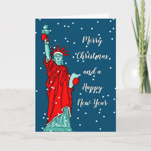 Cartes Pour Fêtes Annuelles Joyeux Noël et Joyeux Nouvel An Statue Liberty