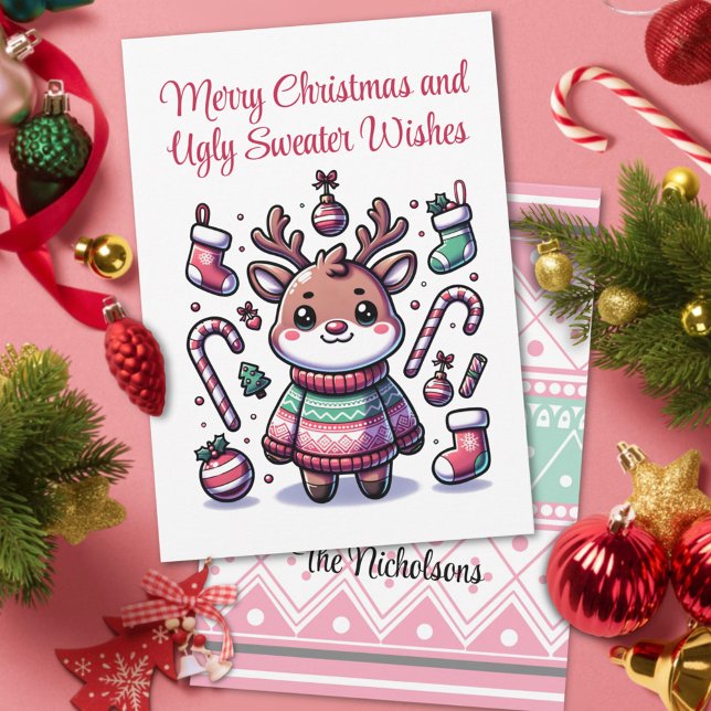 Cartes Pour Fêtes Annuelles Joyeux Noël et vilains voeux de Sweat Reindeer (Créateur téléchargé)