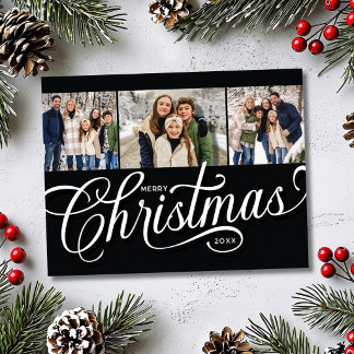 Cartes Pour Fêtes Annuelles Joyeux Noël Famille 3 Photos Script Noir