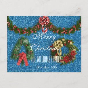Cartes Pour Fêtes Annuelles Joyeux Noël Famille Décembre 2016 Wreath Blue