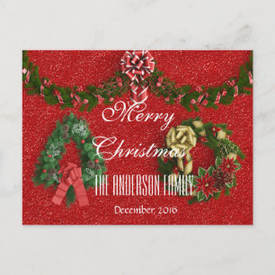 Cartes Pour Fêtes Annuelles Joyeux Noël Famille Décembre 2016 Wreath Red