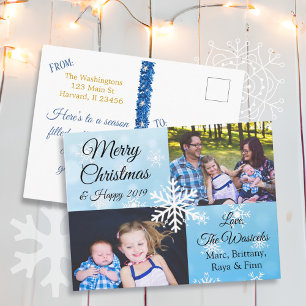 Cartes Pour Fêtes Annuelles Joyeux Noël Famille Photo Blue Snowflakes
