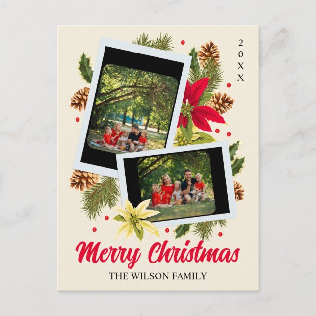 Cartes Pour Fêtes Annuelles Joyeux Noël Famille Photo Collage Fleur Rouge (Devant)