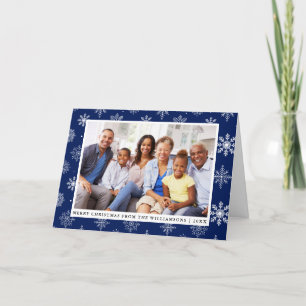 Cartes Pour Fêtes Annuelles Joyeux Noël Famille Photo Flakes Bleu