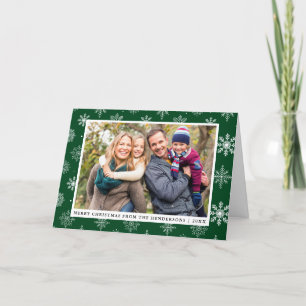 Cartes Pour Fêtes Annuelles Joyeux Noël Famille Photo Flakes Green