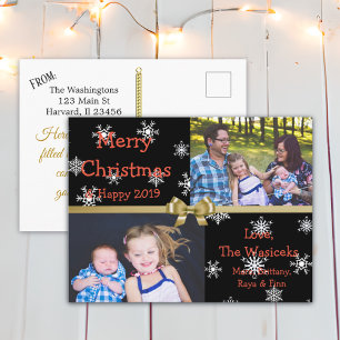 Cartes Pour Fêtes Annuelles Joyeux Noël Famille Photo Gold Snowflakes