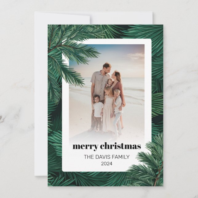 Cartes Pour Fêtes Annuelles Joyeux Noël Famille Photo Pine Tree (Devant)