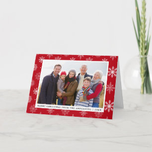 Cartes Pour Fêtes Annuelles Joyeux Noël Famille Photo Snowflakes Rouge