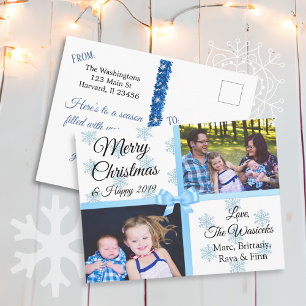 Cartes Pour Fêtes Annuelles Joyeux Noël Famille Photos Blue Snowflakes