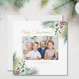 Cartes Pour Fêtes Annuelles Joyeux Noël Famille Verdure Photo Vacances