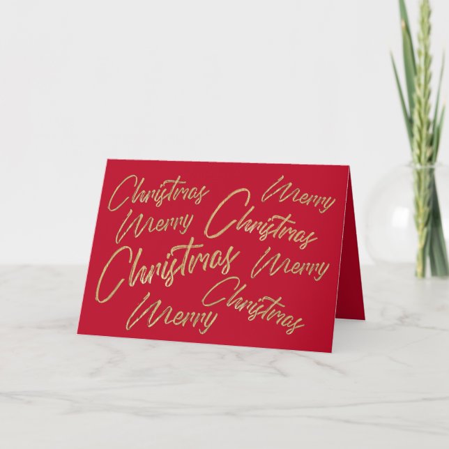 Cartes Pour Fêtes Annuelles Joyeux Noël Faux Gold Foil et Rouge (Devant)