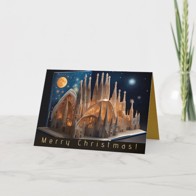Cartes Pour Fêtes Annuelles Joyeux Noël Faux Pop-up Sagrada Família GC (Devant)