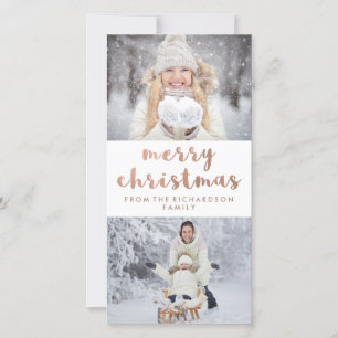 Cartes Pour Fêtes Annuelles Joyeux Noël   Faux Rose Gold avec deux photos