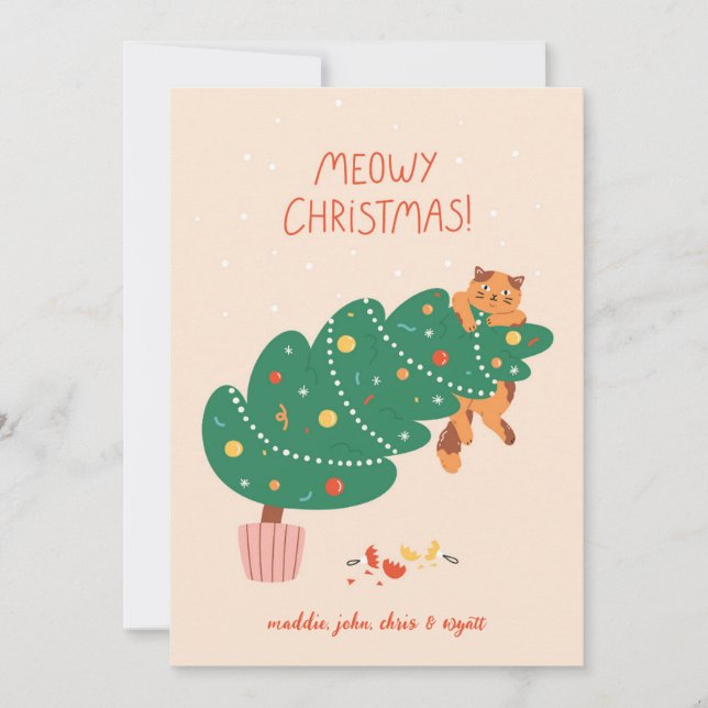 Cartes Pour Fêtes Annuelles Joyeux Noël félin - Drôle de chat espiègle (Devant)