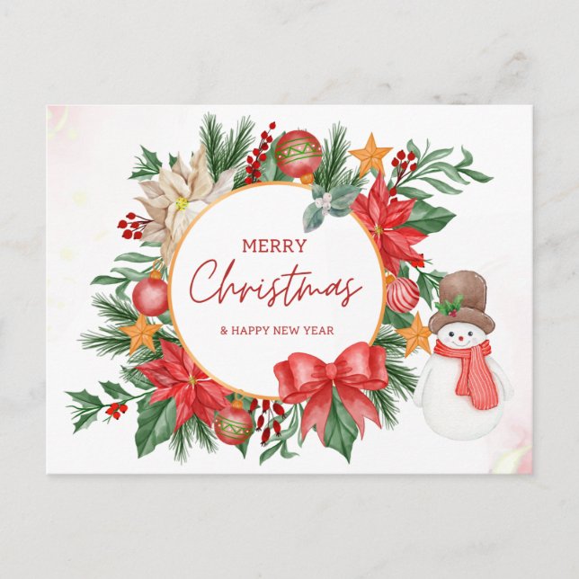 Cartes Pour Fêtes Annuelles Joyeux Noël Festif Poinsettia Wreath (Devant)