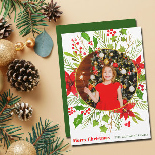 Cartes Pour Fêtes Annuelles Joyeux Noël Festif Rouge Poinsettia Enfants Photo