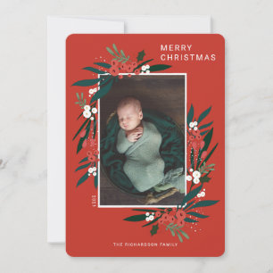 Cartes Pour Fêtes Annuelles Joyeux Noël Festive Cranberry & Foliage Photo