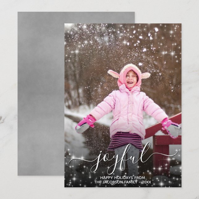 Cartes Pour Fêtes Annuelles Joyeux Noël Festive Stars Photo Grey (Devant / Derrière)