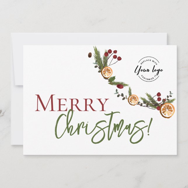 Cartes Pour Fêtes Annuelles Joyeux Noël feuille Oranges wreath Logo personnali (Devant)