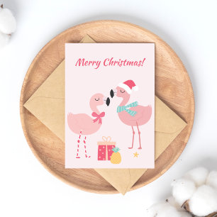Cartes Pour Fêtes Annuelles Joyeux Noël! Flamants roses Père Noël Tropical