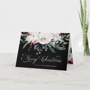 Cartes Pour Fêtes Annuelles Joyeux Noël   Fleurs aquarelles sur noir