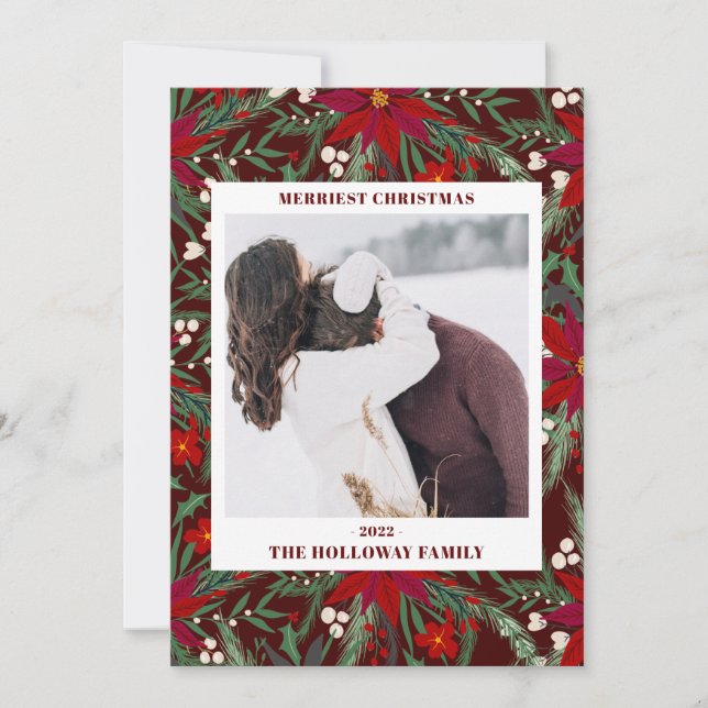 Cartes Pour Fêtes Annuelles Joyeux Noël floral rouge vert photo (Devant)