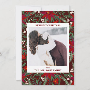 Cartes Pour Fêtes Annuelles Joyeux Noël floral rouge vert photo