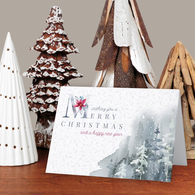 Cartes Pour Fêtes Annuelles Joyeux Noël Folithe d'hiver Aquarelle Forêt (Elegant Christmas & New Year Card. Buy professionally printed or as a printable digital download.)