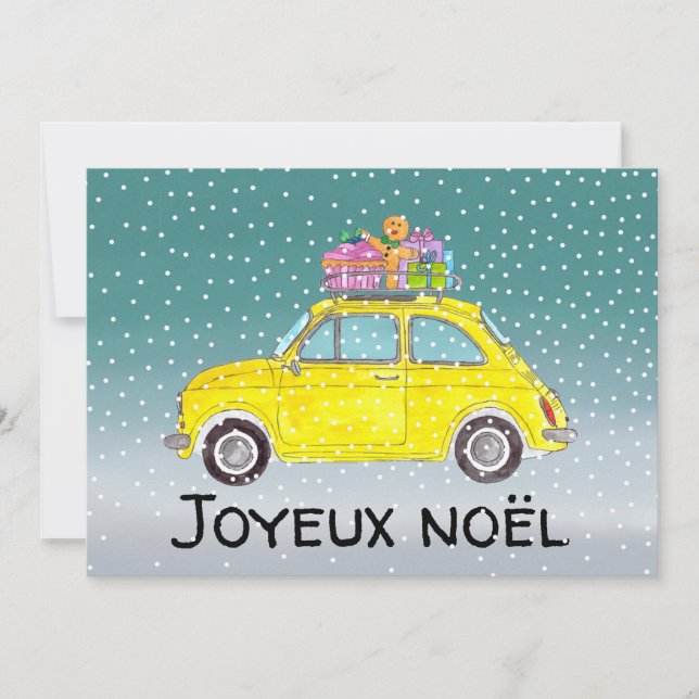 Cartes Pour Fêtes Annuelles Joyeux noël Français Noël Fiat Jaune 500 (Devant)