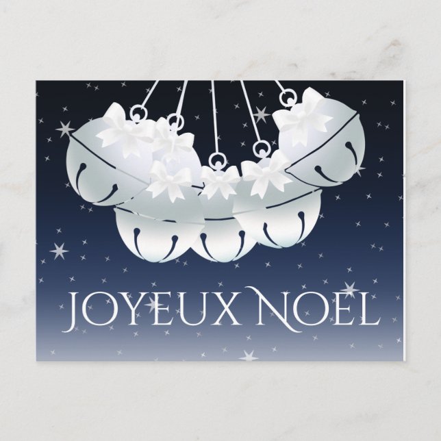 Cartes Pour Fêtes Annuelles Joyeux Noel French Canadian Night Sky Bells Bows (Devant)