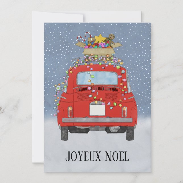 Cartes Pour Fêtes Annuelles Joyeux Noël French Christmas Red Fiat 500 (Devant)