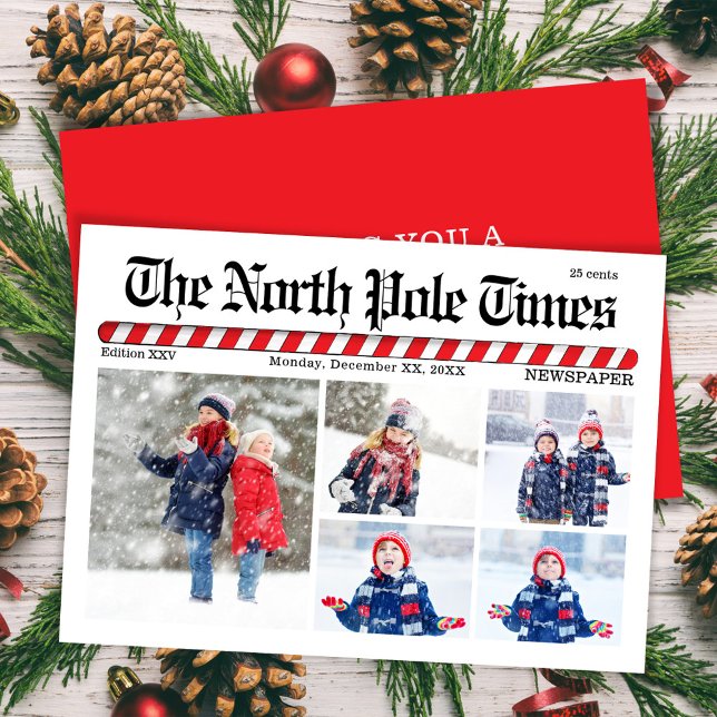 Cartes Pour Fêtes Annuelles Joyeux Noël Fun Photo Collage Journal (The North Pole Times Multi photo holiday greeting card.)