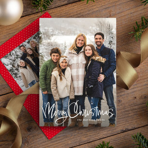Cartes Pour Fêtes Annuelles Joyeux Noël fun script simple rouge deux photo