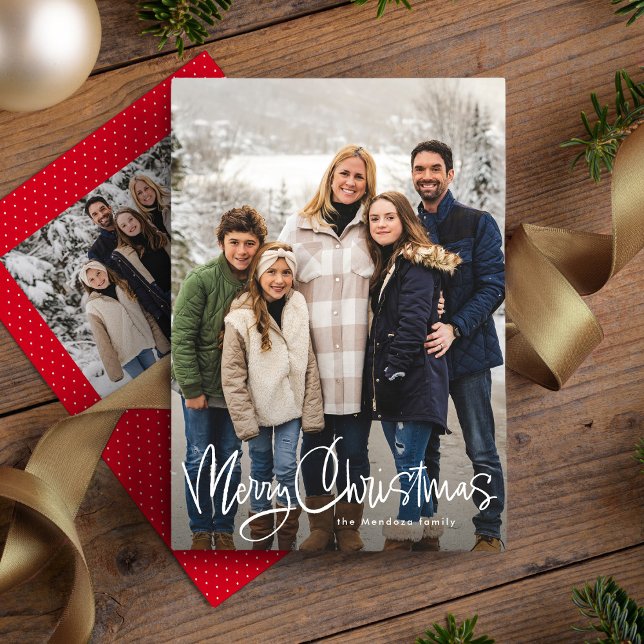 Cartes Pour Fêtes Annuelles Joyeux Noël fun script simple rouge deux photo (Créateur téléchargé)