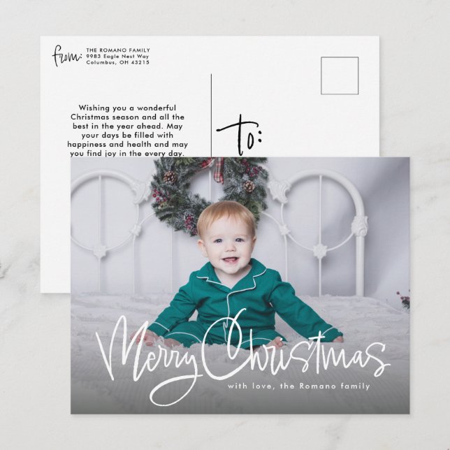 Cartes Pour Fêtes Annuelles Joyeux Noël fun script simple une photo (Devant / Derrière)