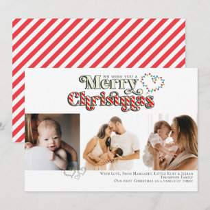 Cartes Pour Fêtes Annuelles Joyeux Noël Fun Sucre de canne 3 Photo Rouge & Bla