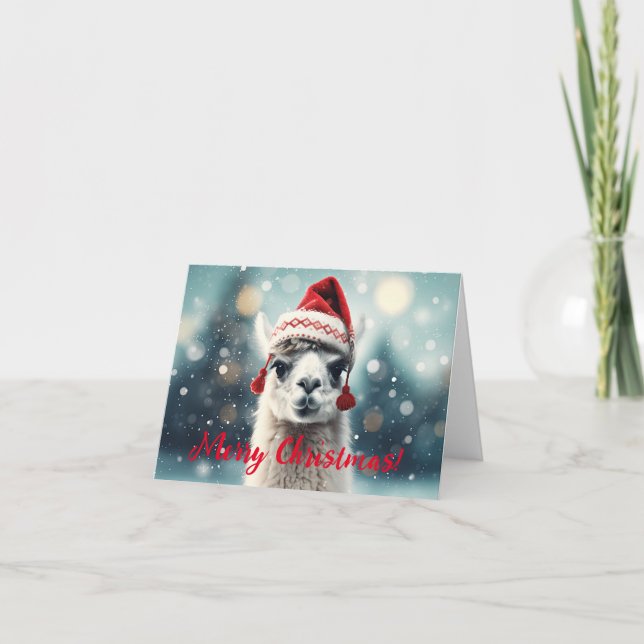 Cartes Pour Fêtes Annuelles Joyeux Noël Funky Mignonne Lllama Alpaca Santa Hat (Devant)