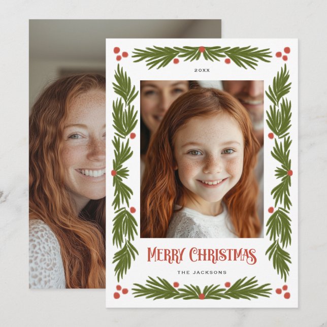 Cartes Pour Fêtes Annuelles Joyeux Noël Garland Frontière Design de vacances (Devant / Derrière)