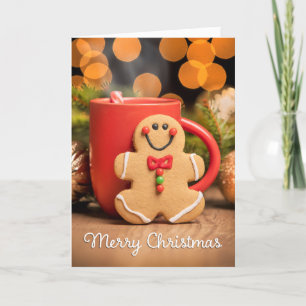Cartes Pour Fêtes Annuelles Joyeux Noël Gingerbread Homme et chocolat chaud 