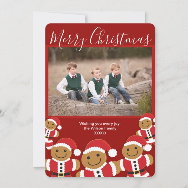Cartes Pour Fêtes Annuelles Joyeux Noël Gingerbread Père Noël Photo Noël (Devant)