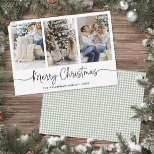 Cartes Pour Fêtes Annuelles Joyeux Noël Gingham Vert Photo Minimaliste