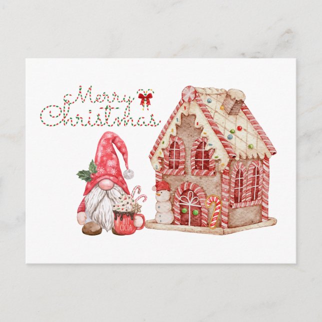Cartes Pour Fêtes Annuelles Joyeux Noël Gnome et Maison en pain d'épice (Devant)