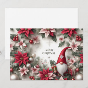 Cartes Pour Fêtes Annuelles Joyeux Noël Gnome, Poinsettias et Holly