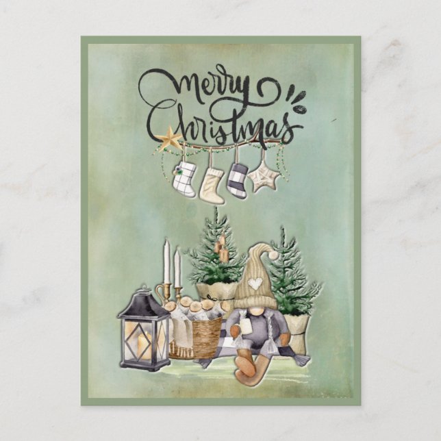 Cartes Pour Fêtes Annuelles Joyeux Noël Gnome Rustic Cosy Salutation (Devant)