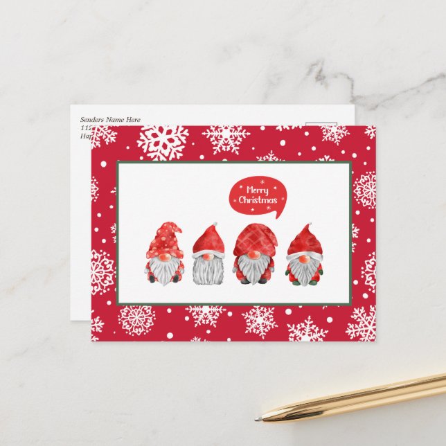 Cartes Pour Fêtes Annuelles Joyeux Noël Gnomes (Devant/Arrière en situation)